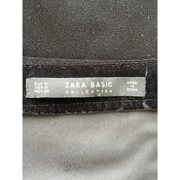 Zara Basic Womens M Black V Neck Lace Trim Velvet Festival Blouse - Picture 3 of 11